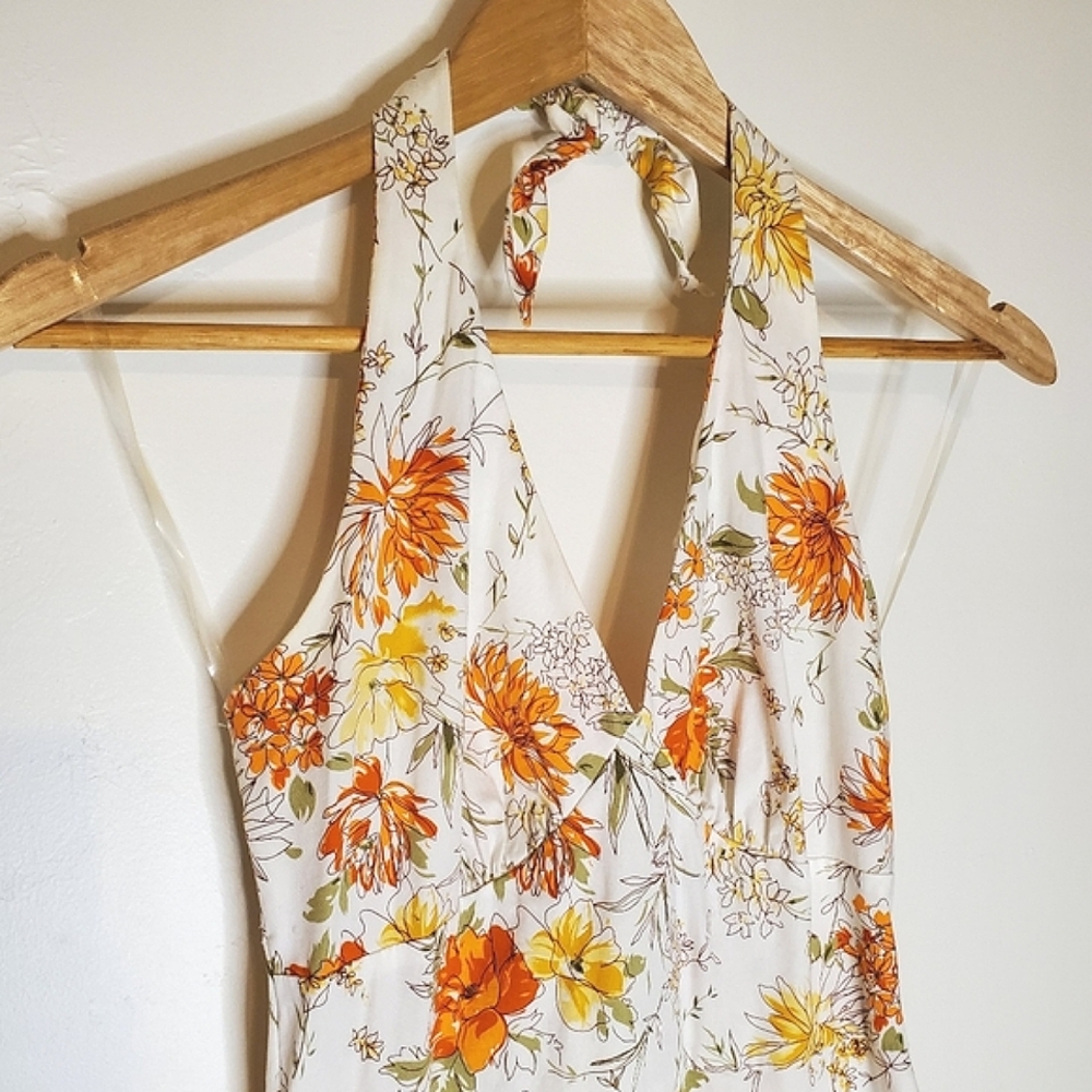 Springtime Song Orange, Green, Yellow and White Floral Print Halter Dress - Picture 8 of 16